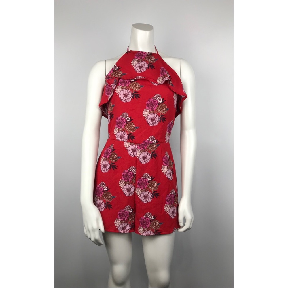 Floral halter top romper ruffle